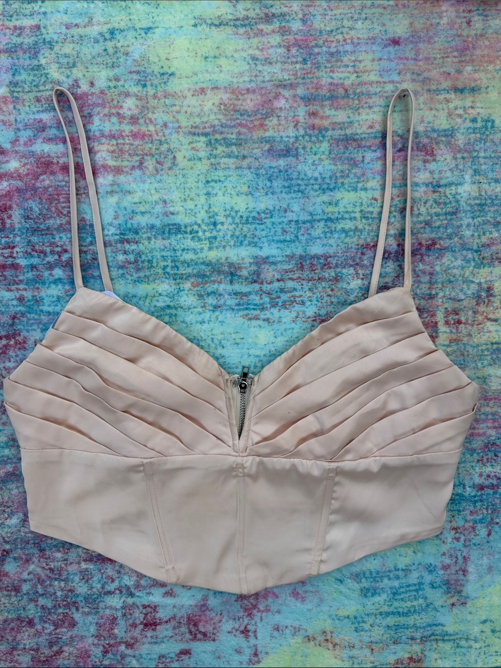 superdown Blush Pleated Bustier Crop Top with Front Zipper